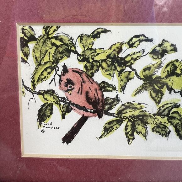 Vintage Carol Morrison Bird & Branches Watercolor Art Signed Framed Hand Colored - Picture 3 of 8
